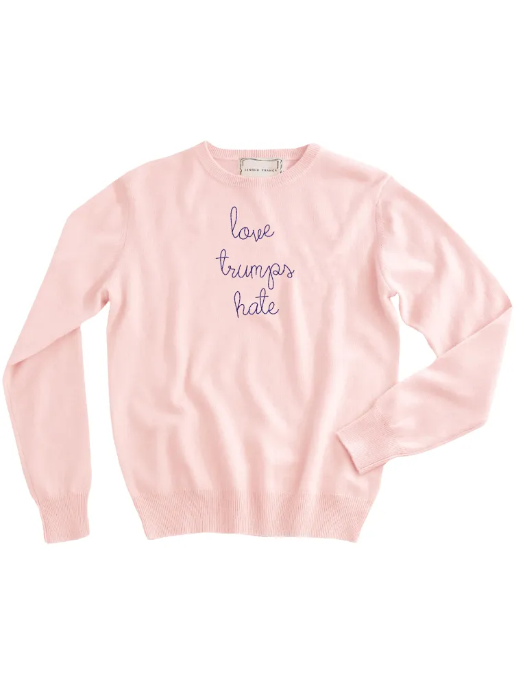"love trumps hate" Women's Crewneck sold by Lingua Franca NYC product image thumbnail 3
