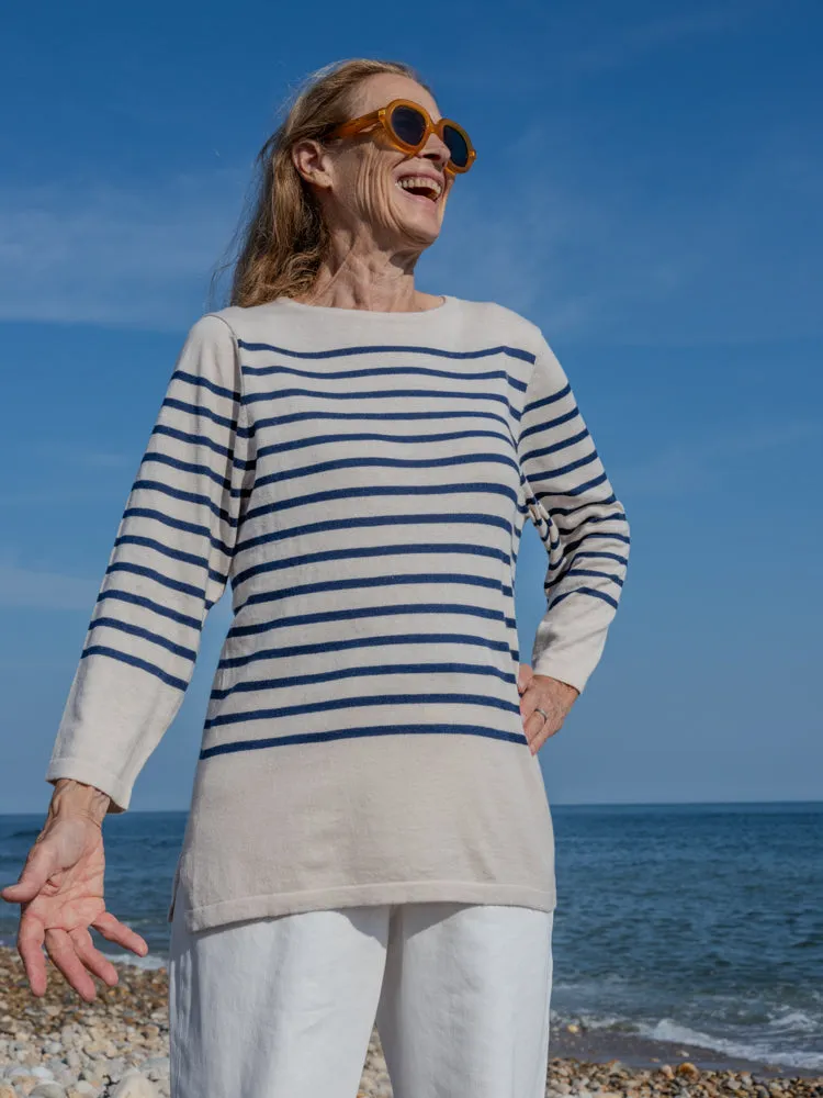 Custom Women's Cotton Striped Boatneck Sweater sold by Lingua Franca NYC