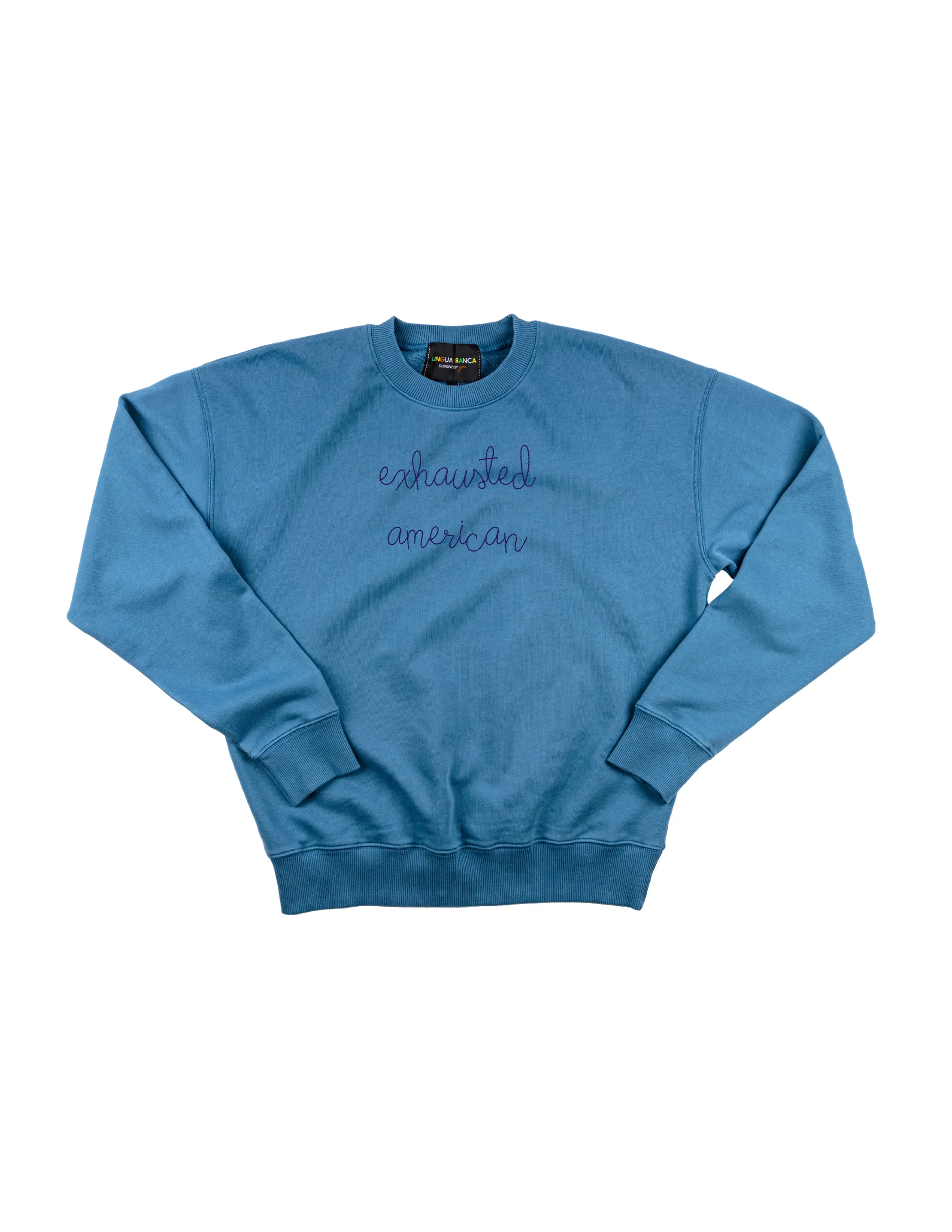 "exhausted American" Men's Sweatshirt sold by Lingua Franca NYC product image thumbnail 5