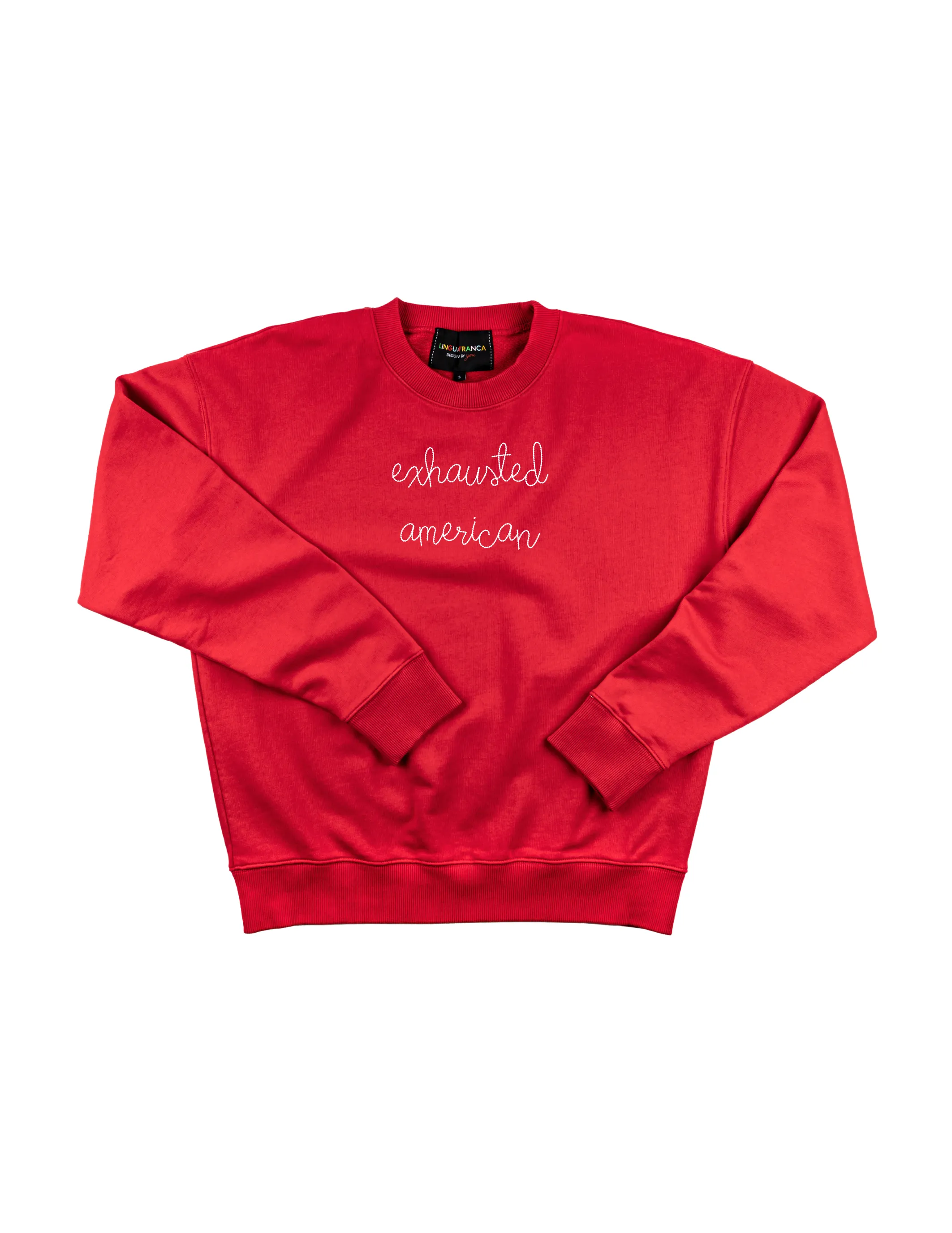 "exhausted American" Men's Sweatshirt sold by Lingua Franca NYC product image thumbnail 4