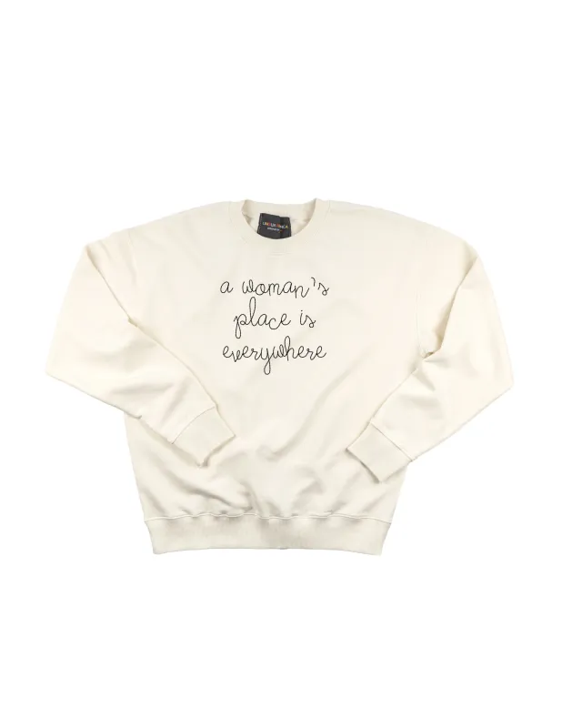 "a woman's place is everywhere" Men's Sweatshirt sold by Lingua Franca NYC