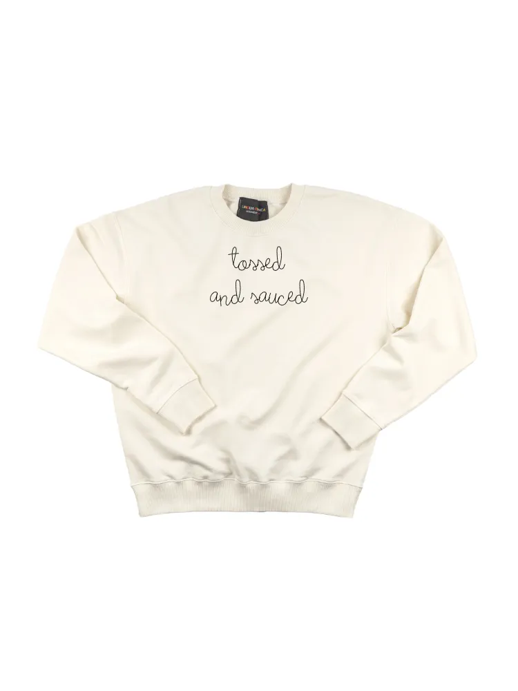 "tossed and sauced" Women's Sweatshirt sold by Lingua Franca NYC product image thumbnail 2
