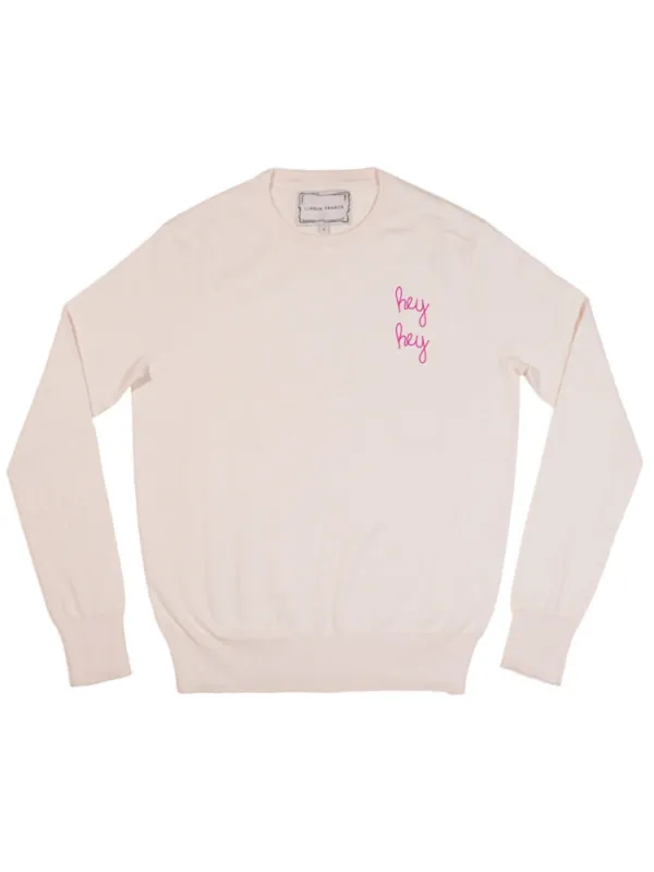 "hey hey" Women's Cotton Silk Crewneck made by Lingua Franca NYC