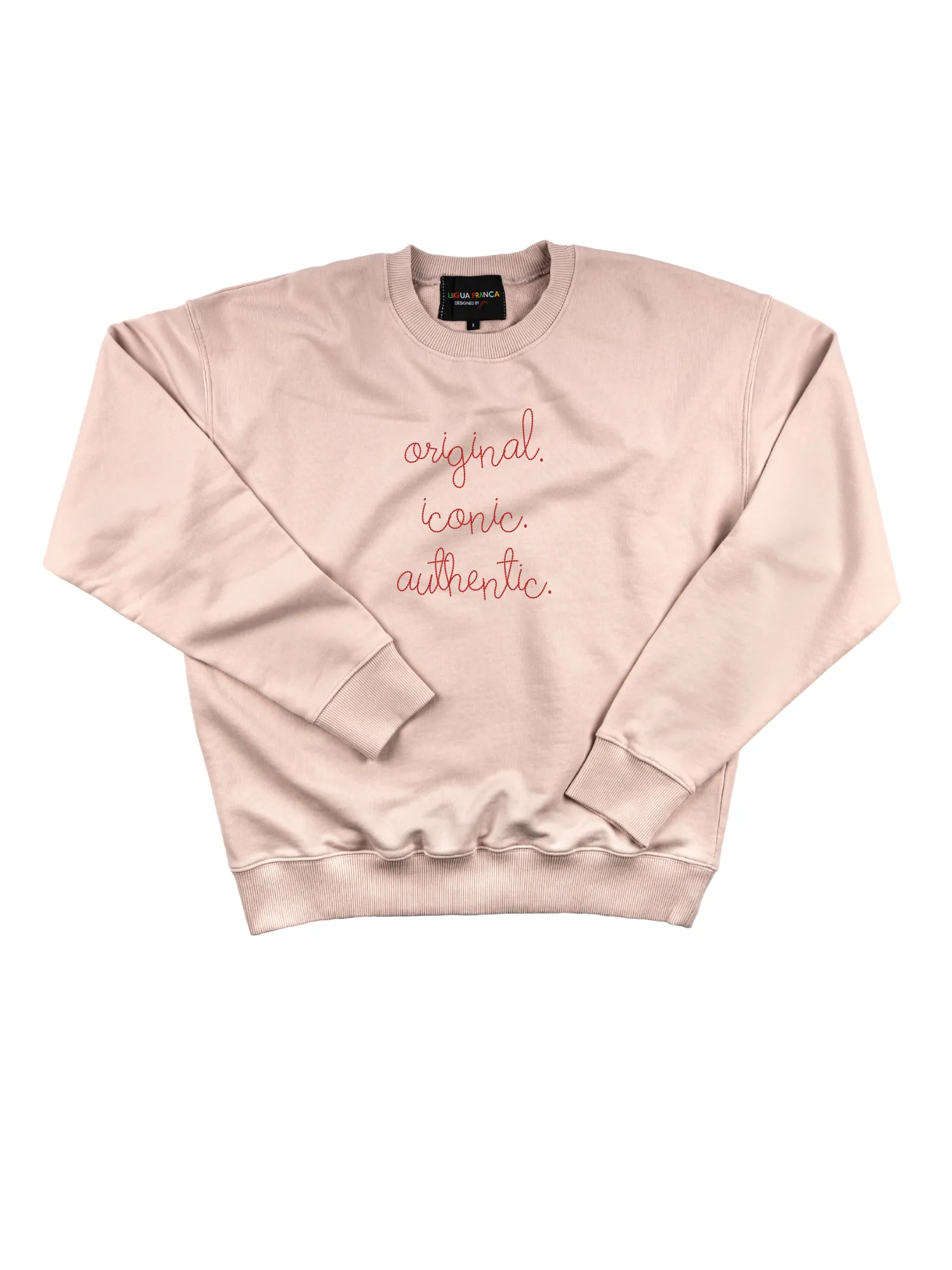 "original. iconic. authentic." Women's Sweatshirt sold by Lingua Franca NYC product image thumbnail 3