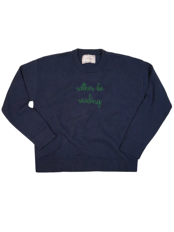 "rather be reading" Maxine Sweater sold by Lingua Franca NYC