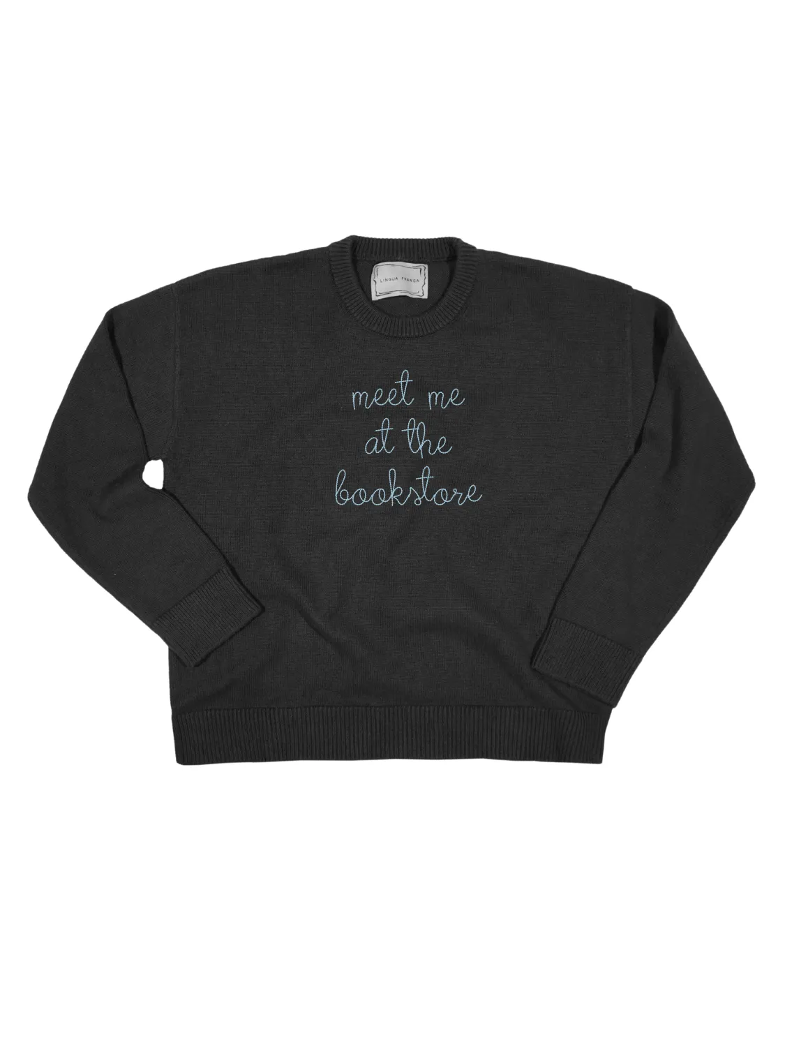"meet me at the bookstore" Maxine Sweater sold by Lingua Franca NYC