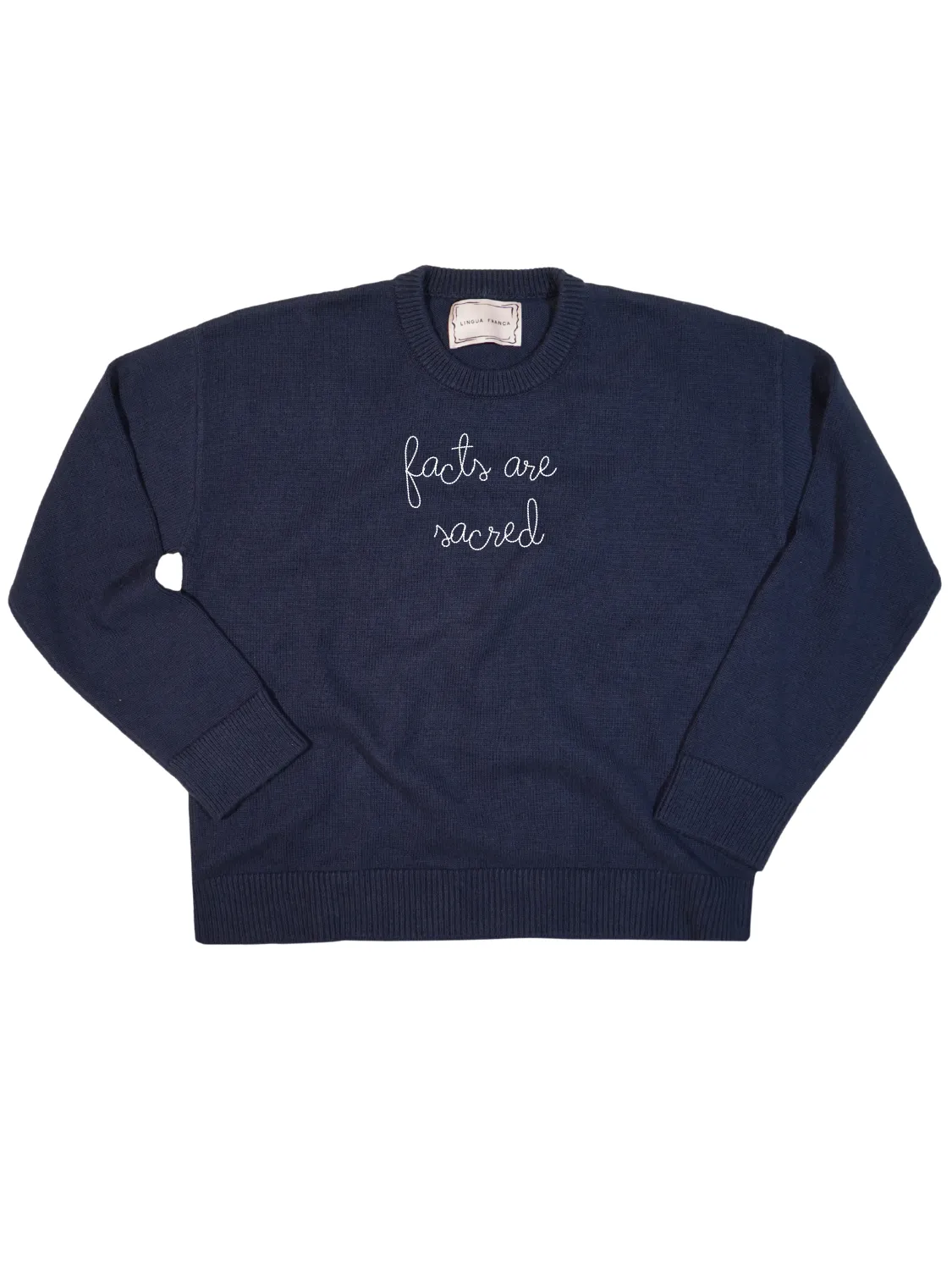 "facts are sacred" Maxine Sweater sold by Lingua Franca NYC product image thumbnail 3