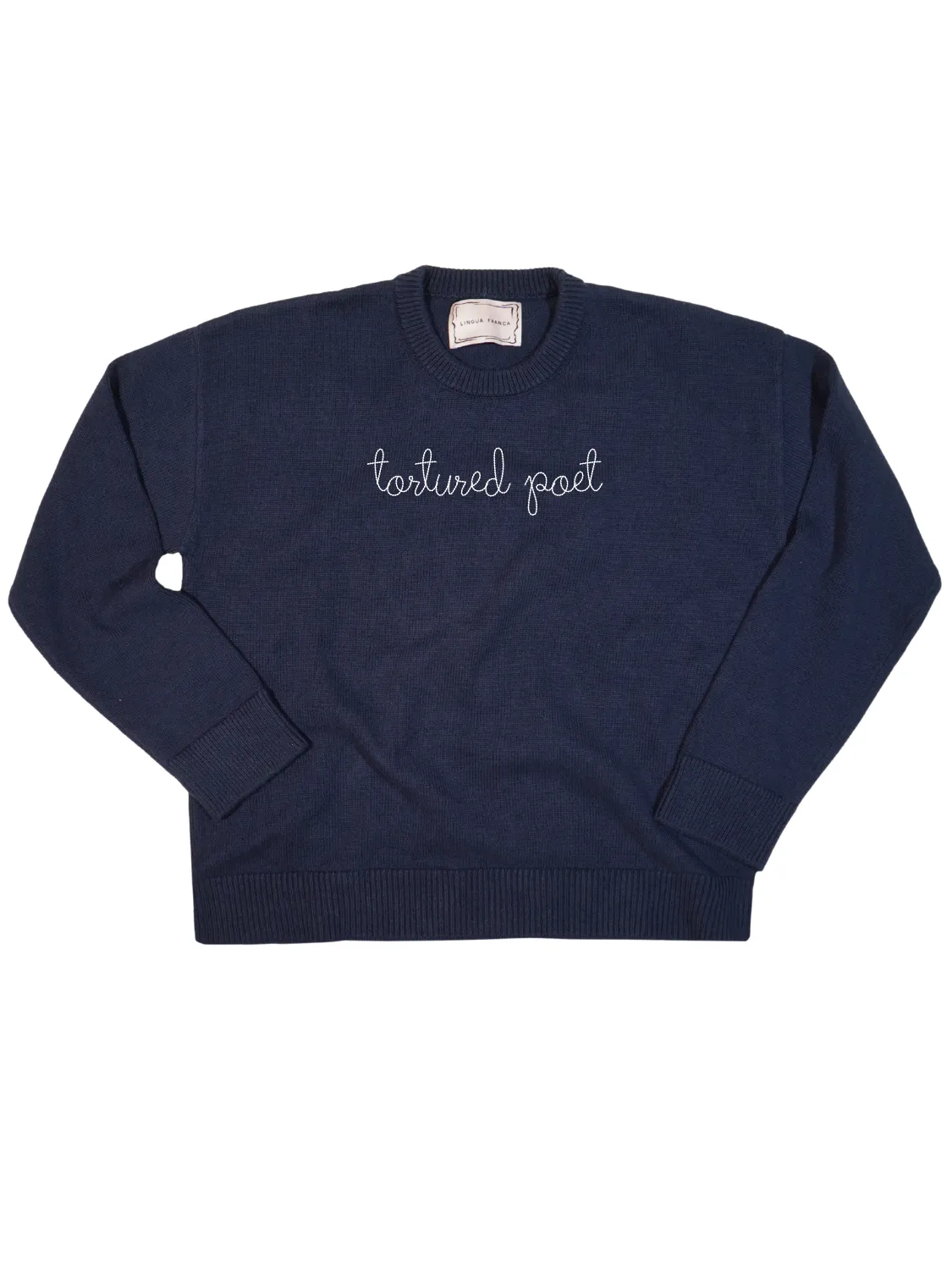 "tortured poet" Maxine Sweater sold by Lingua Franca NYC