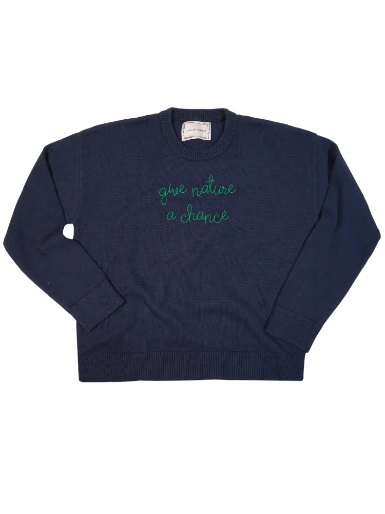 "give nature a chance" Maxine Sweater sold by Lingua Franca NYC