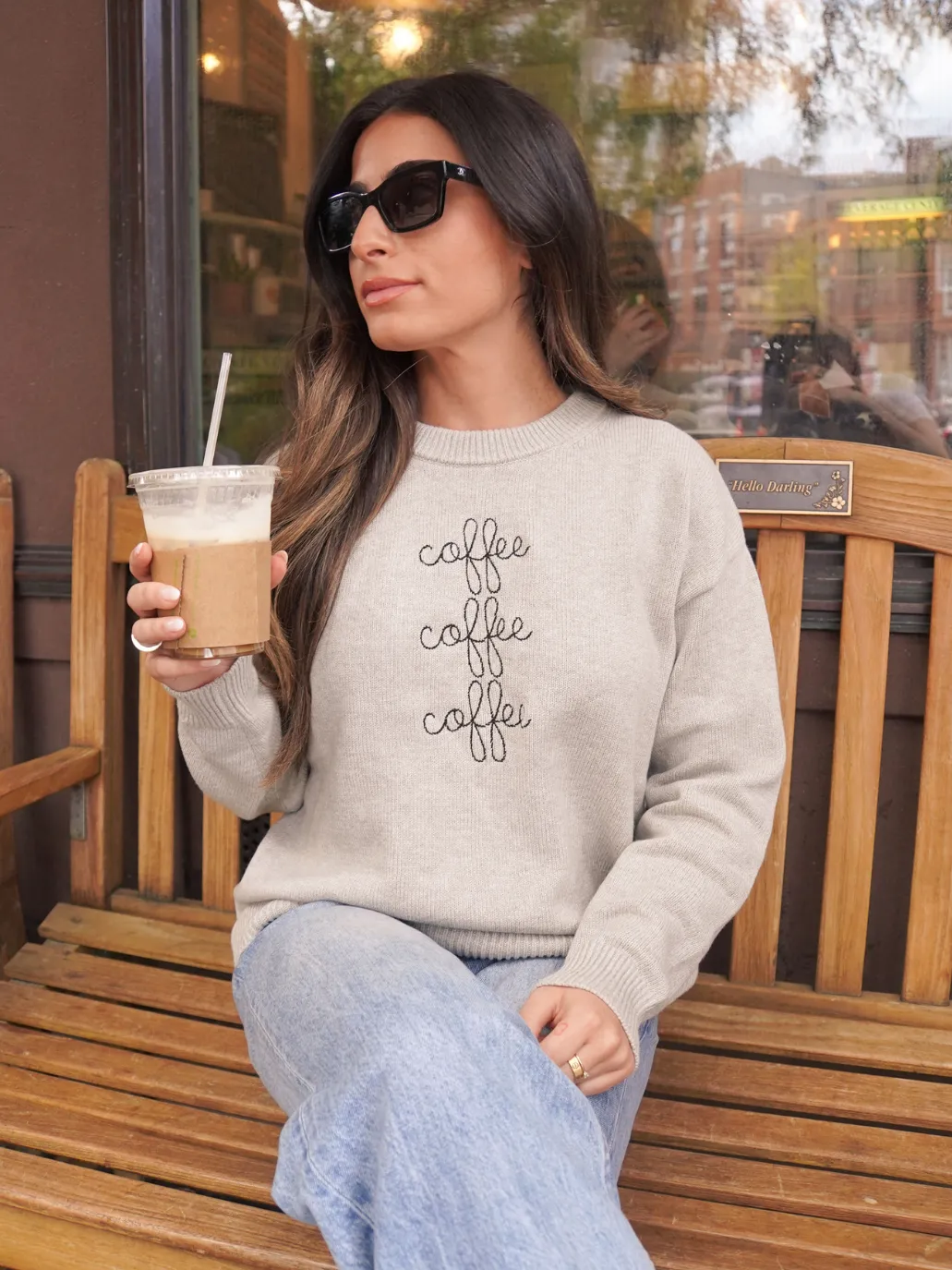 "coffee coffee coffee" Maxine Sweater sold by Lingua Franca NYC