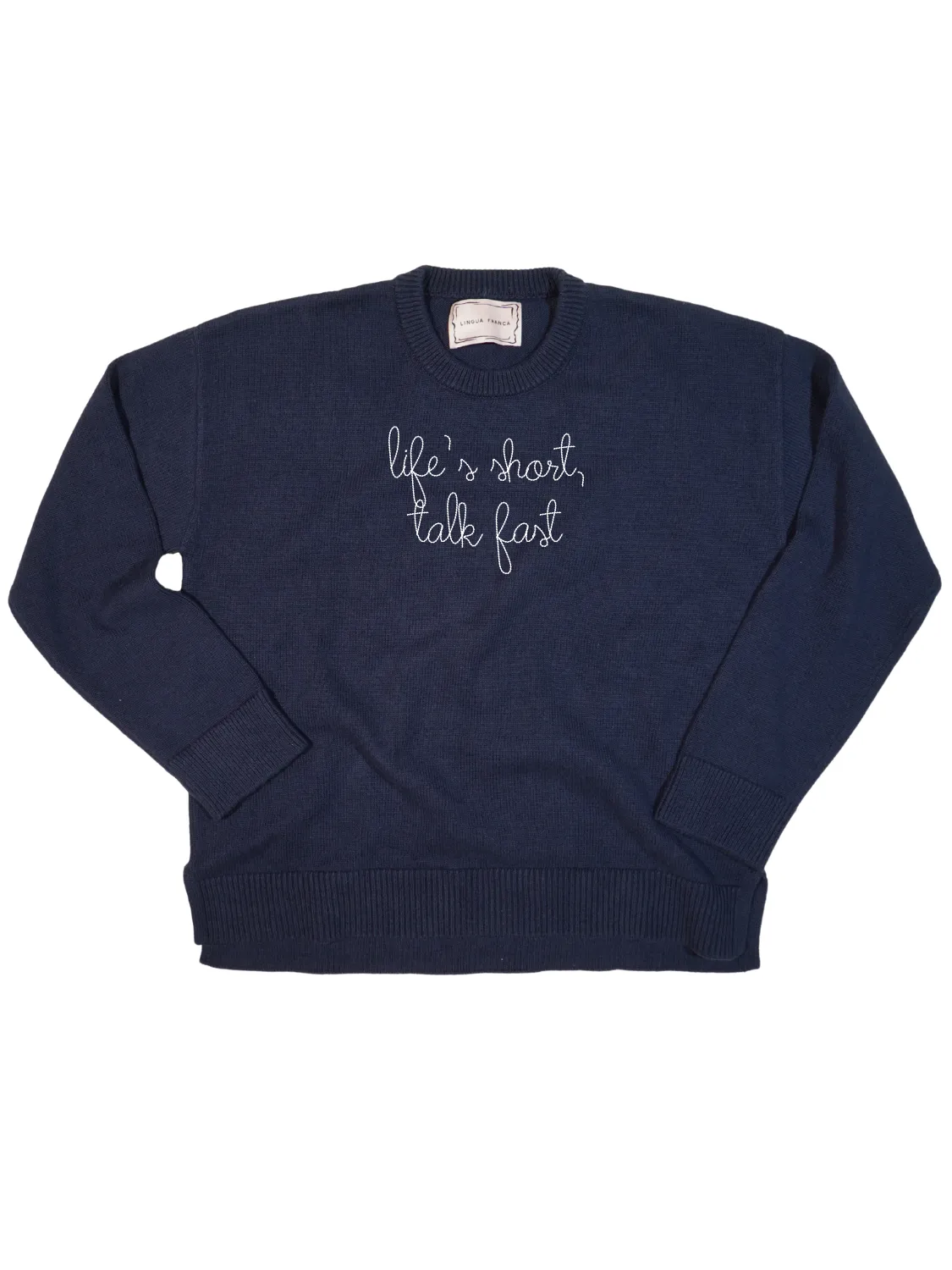 "life's short, talk fast" Maxine Sweater sold by Lingua Franca NYC product image thumbnail 4