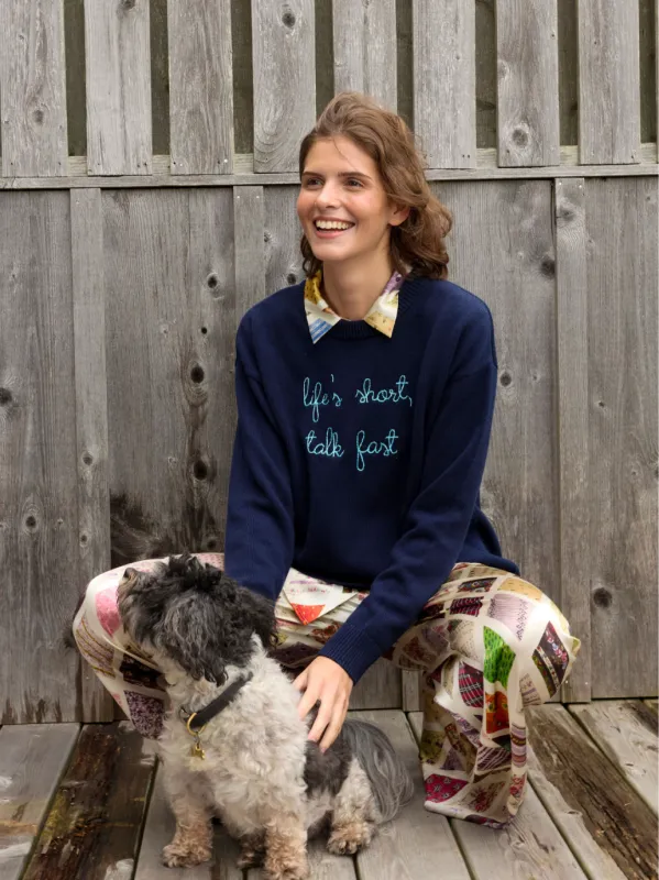 "life's short, talk fast" Maxine Sweater sold by Lingua Franca NYC