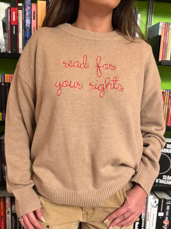 "read for your rights" Maxine Sweater sold by Lingua Franca NYC