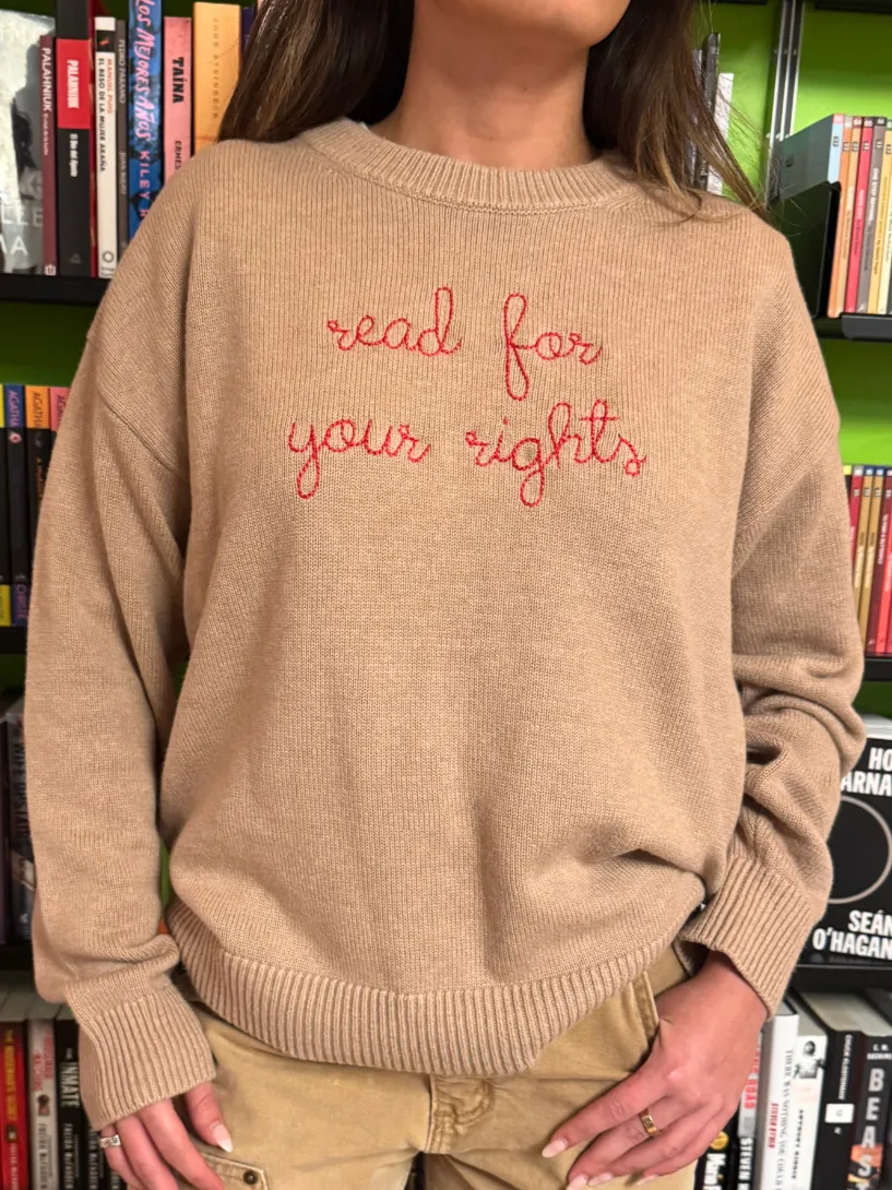 "read for your rights" Maxine Sweater sold by Lingua Franca NYC
