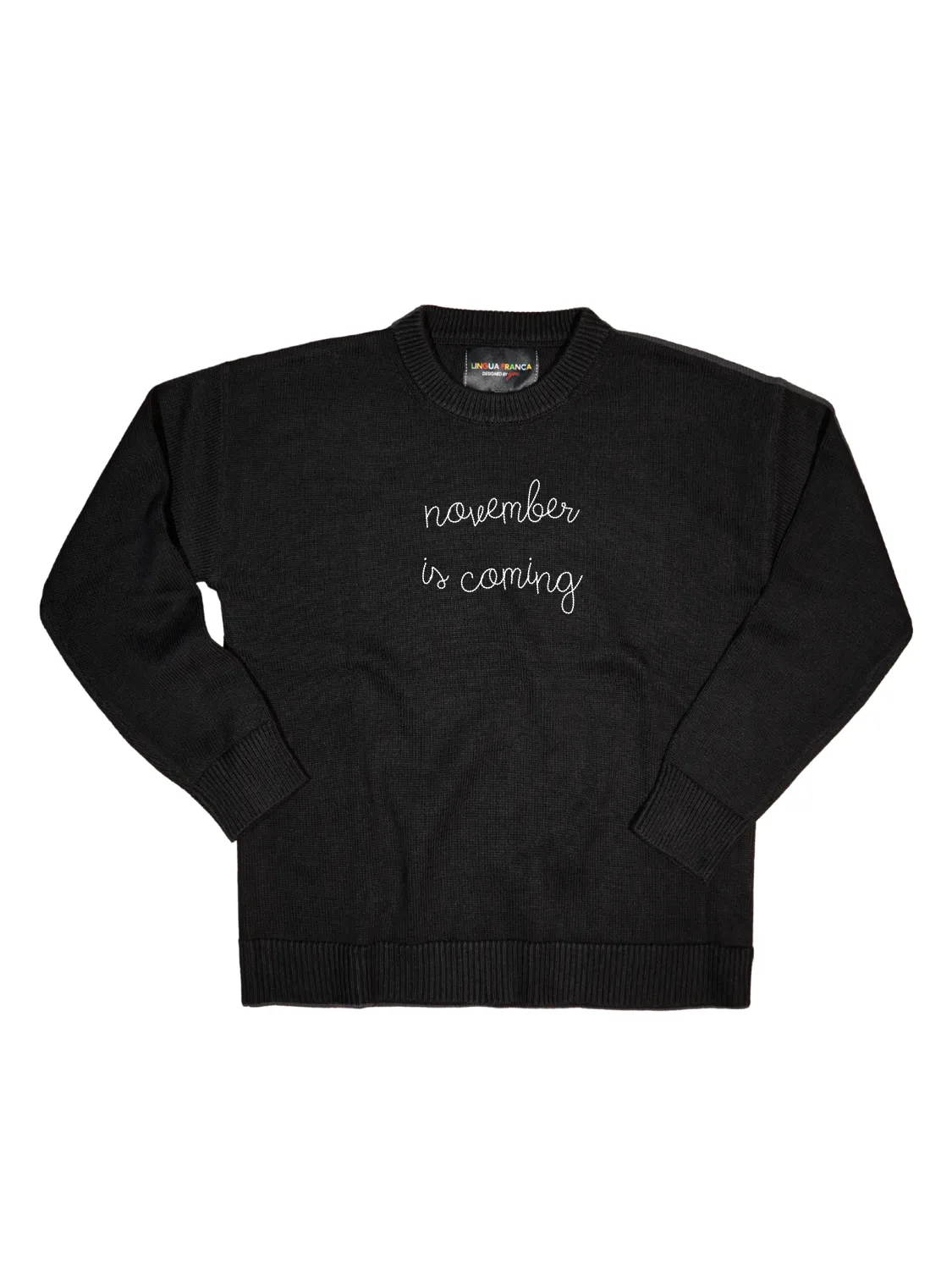 "november is coming" Maxine Sweater sold by Lingua Franca NYC
