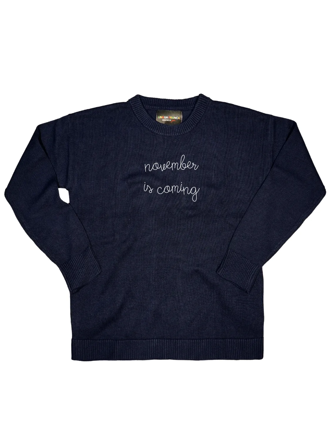 "november is coming" Maxine Sweater sold by Lingua Franca NYC product image thumbnail 5