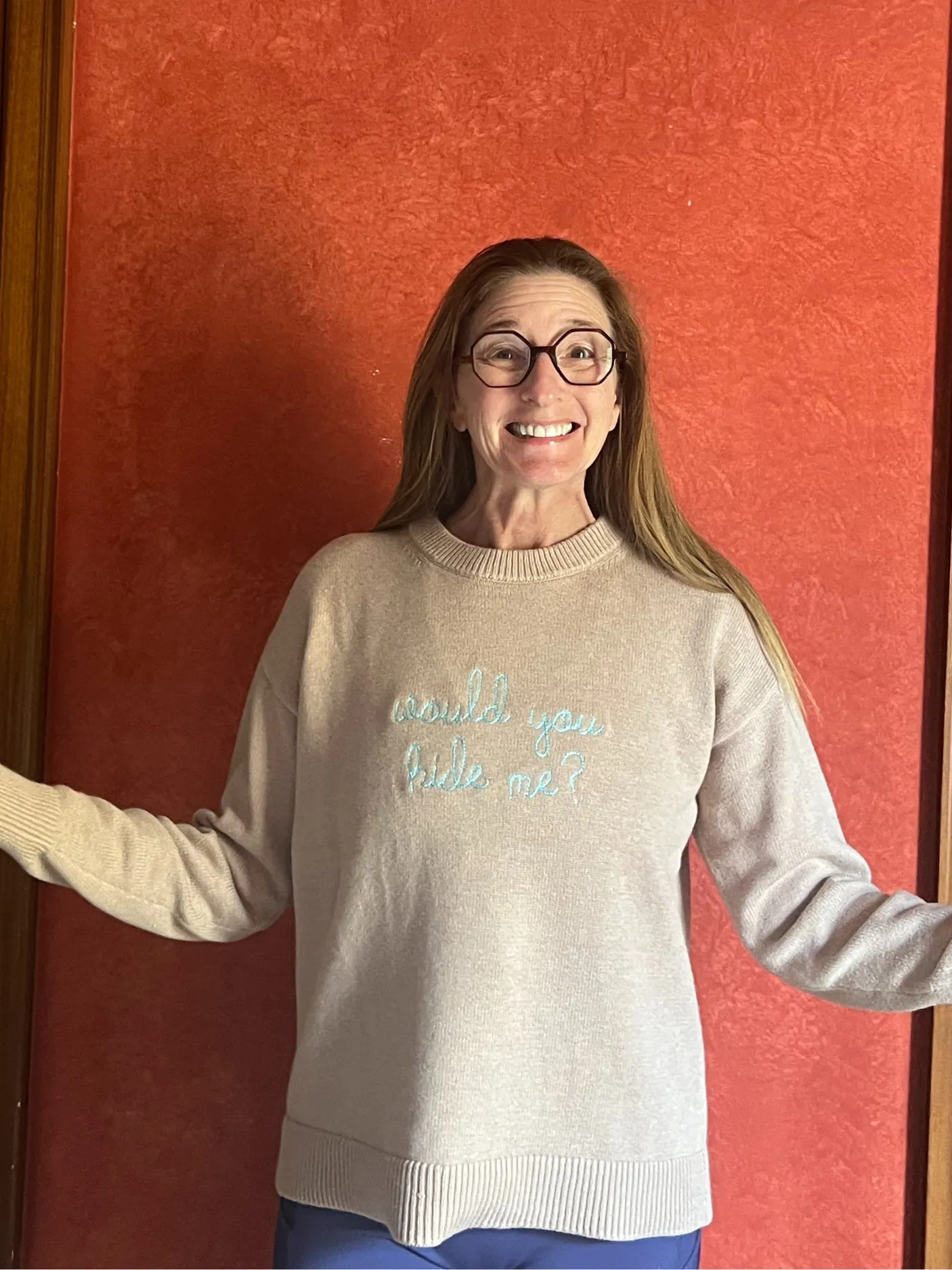 "would you hide me?" Maxine Sweater sold by Lingua Franca NYC product image thumbnail 3