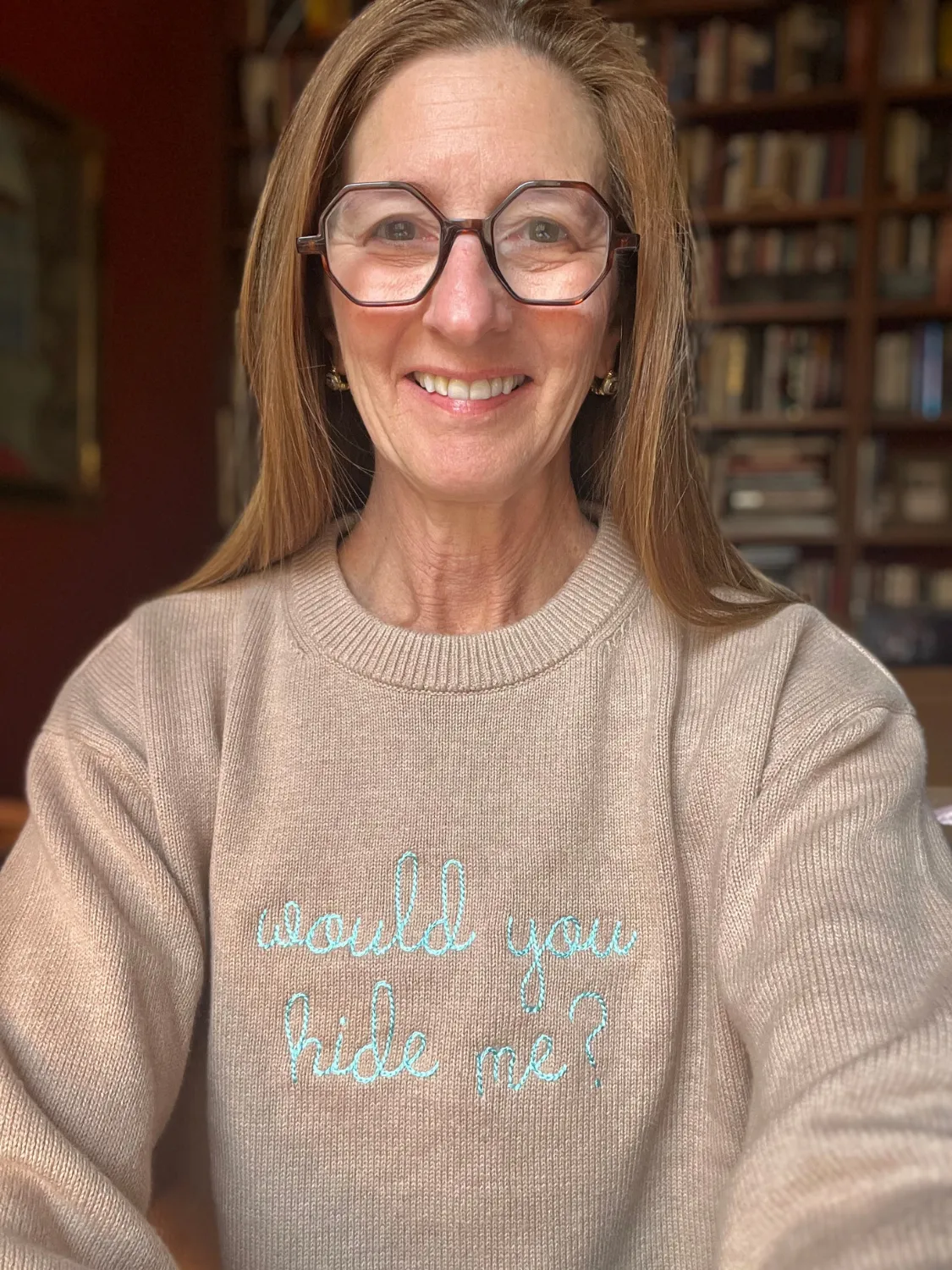 "would you hide me?" Maxine Sweater sold by Lingua Franca NYC