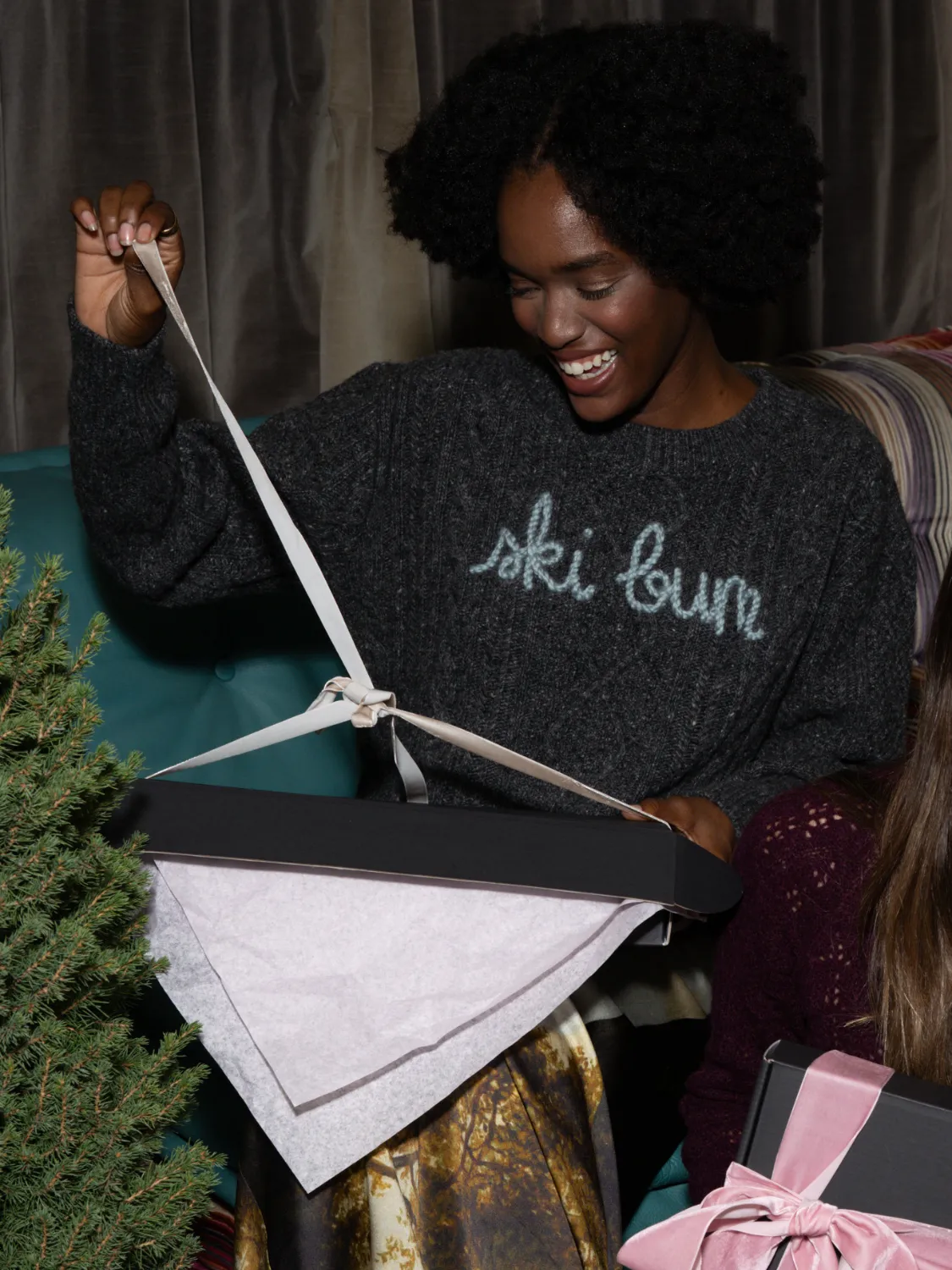 "ski bum" Bianca Crewneck sold by Lingua Franca NYC