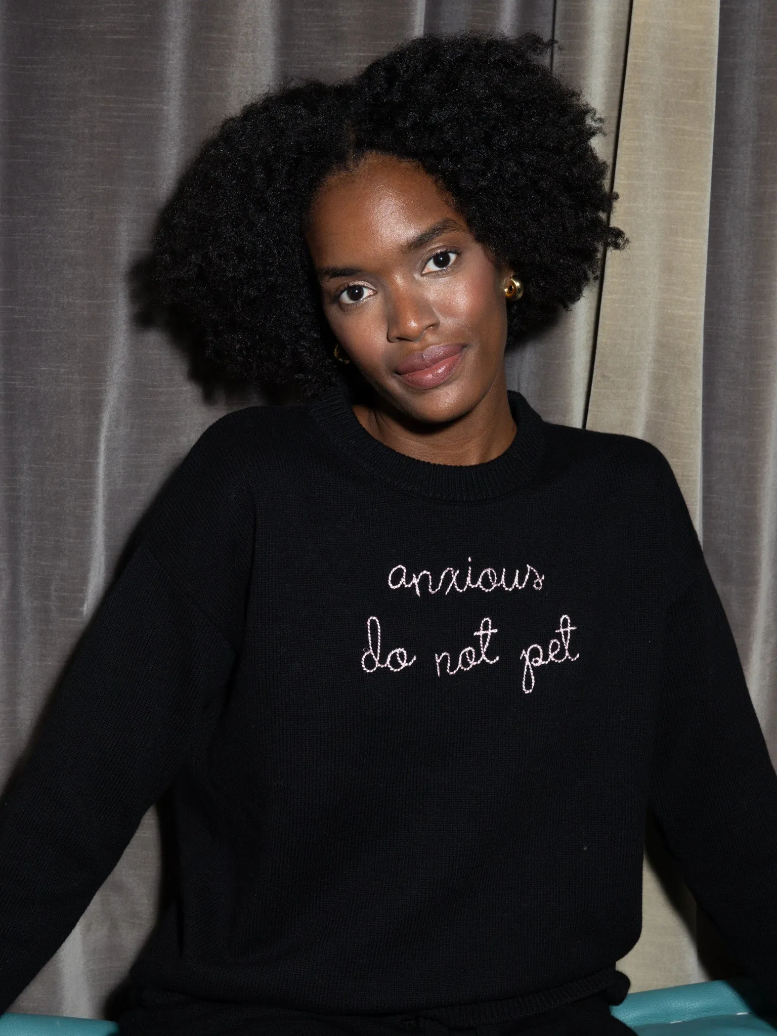 "anxious do not pet" Maxine Sweater sold by Lingua Franca NYC