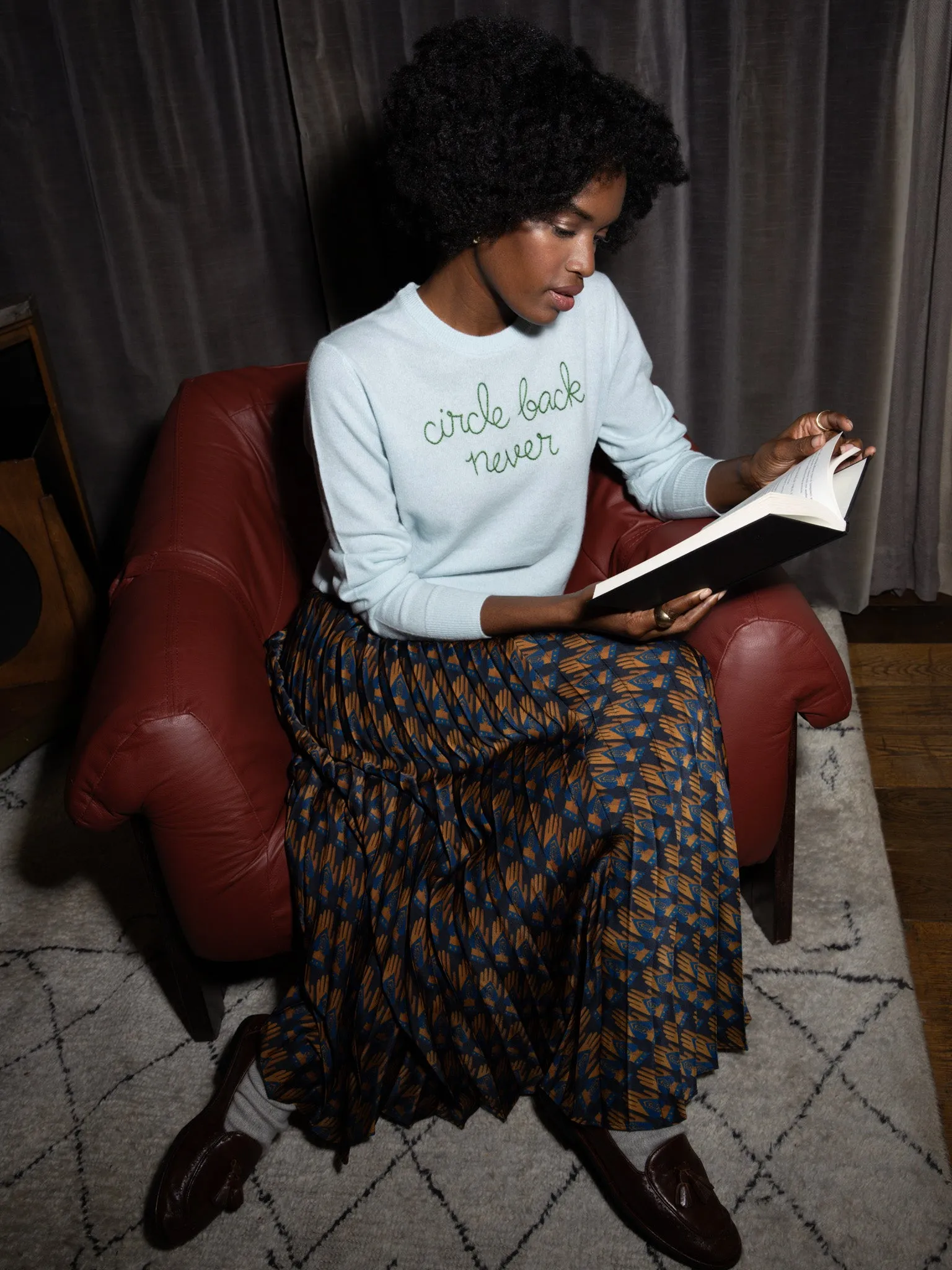 "circle back never" Women's Crewneck sold by Lingua Franca NYC