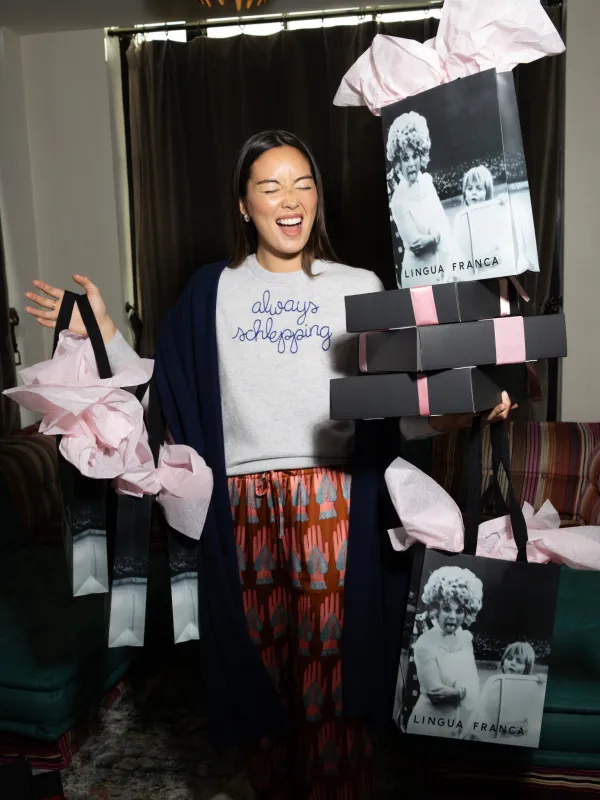 "always schlepping" Women's Crewneck sold by Lingua Franca NYC