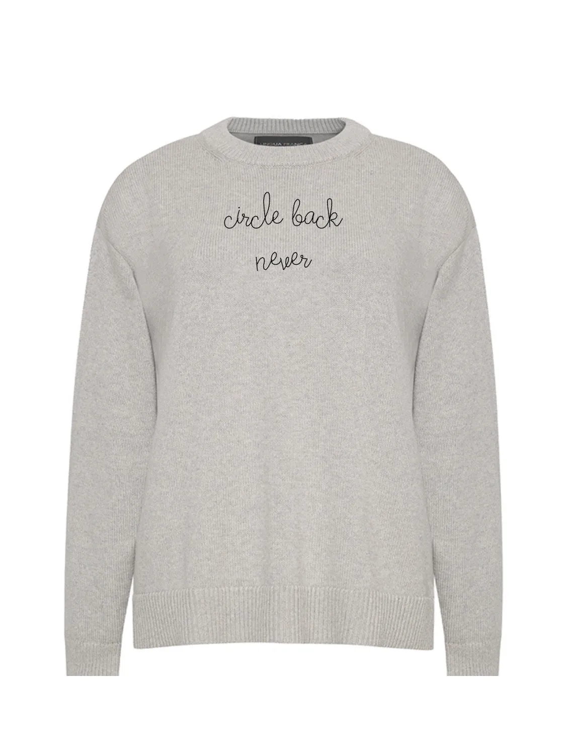 "circle back never" Maxine Sweater sold by Lingua Franca NYC product image thumbnail 3
