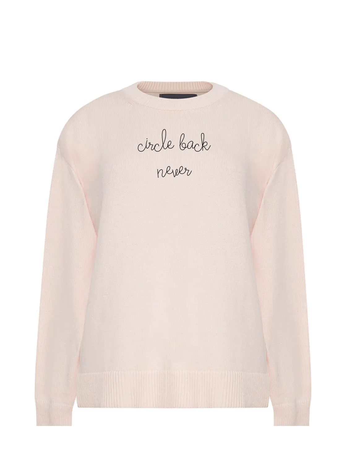"circle back never" Maxine Sweater sold by Lingua Franca NYC product image thumbnail 5