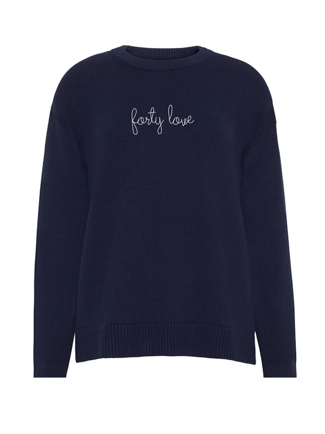 "forty love" Maxine Sweater sold by Lingua Franca NYC
