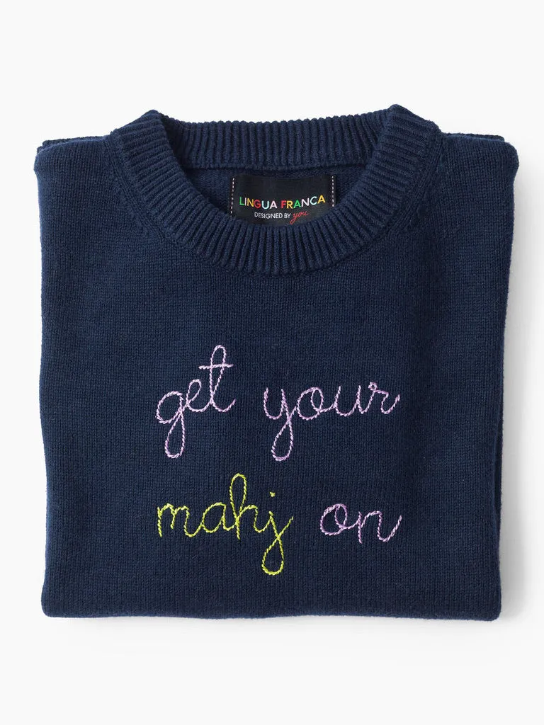 "get your mahj on" Maxine Sweater sold by Lingua Franca NYC