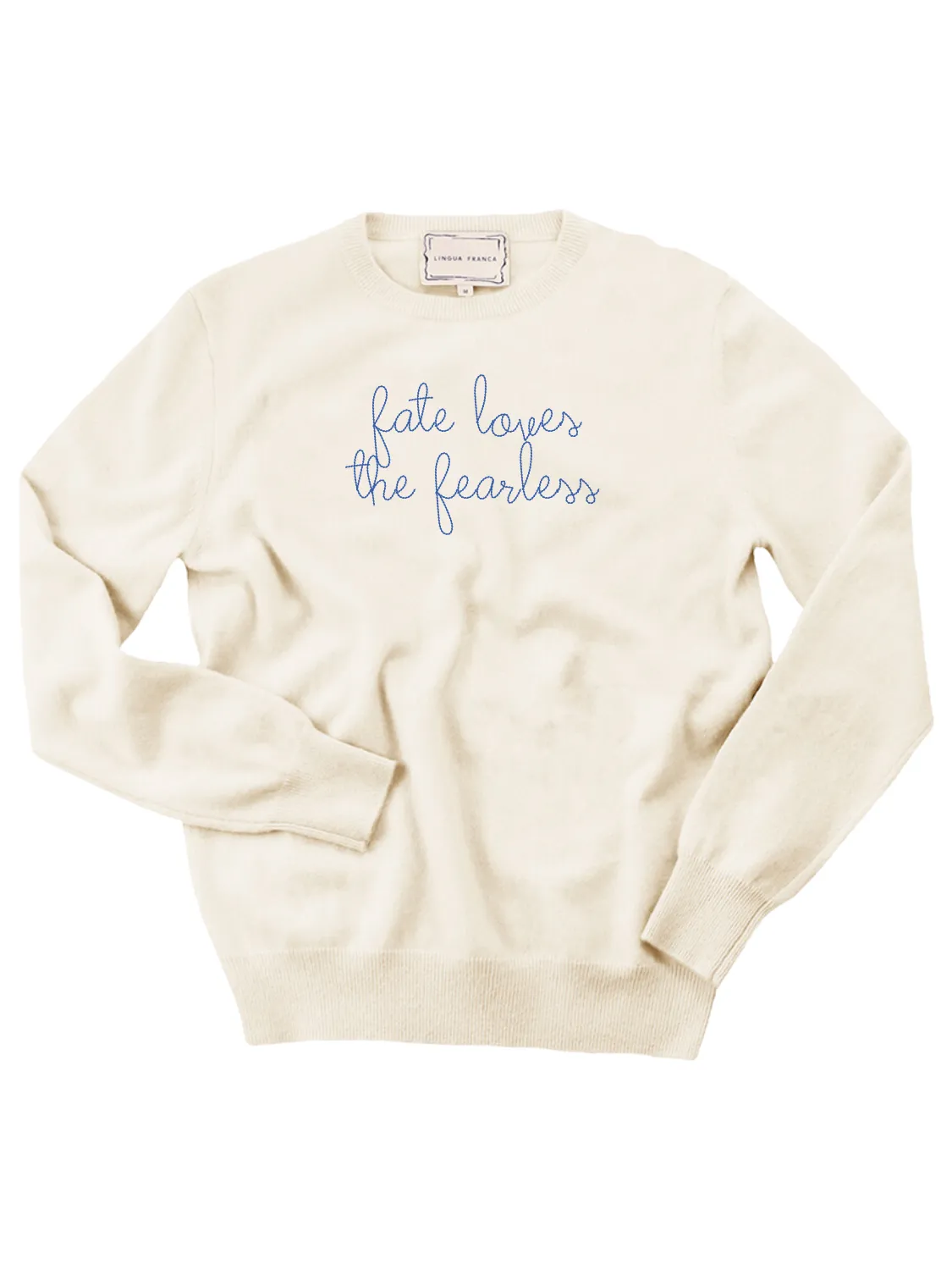 "fate loves the fearless" Women's Crewneck sold by Lingua Franca NYC product image thumbnail 2