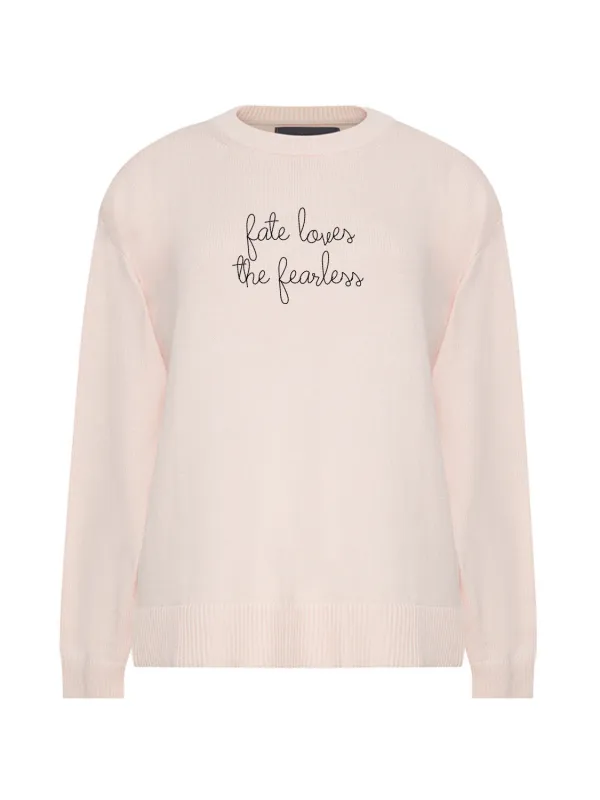 "fate loves the fearless" Maxine Sweater sold by Lingua Franca NYC