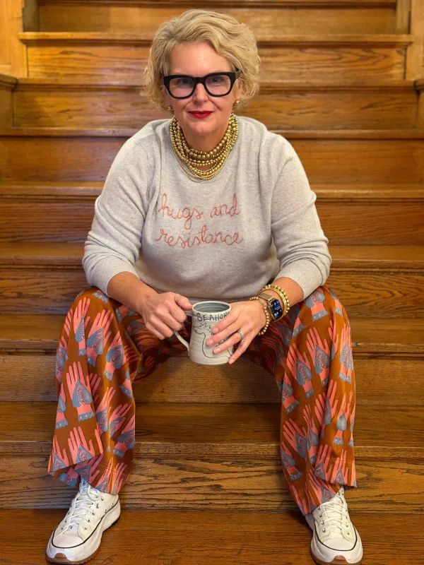 "hugs and resistance" Women's Crewneck sold by Lingua Franca NYC