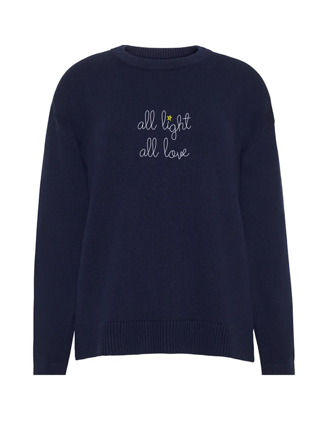 "all light all love" Maxine Sweater sold by Lingua Franca NYC