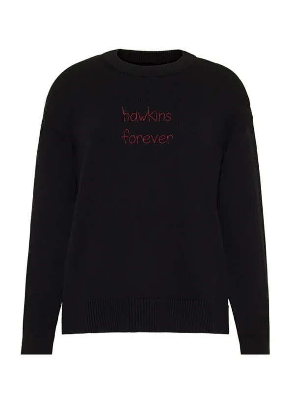 "hawkins forever"  Maxine Sweater sold by Lingua Franca NYC