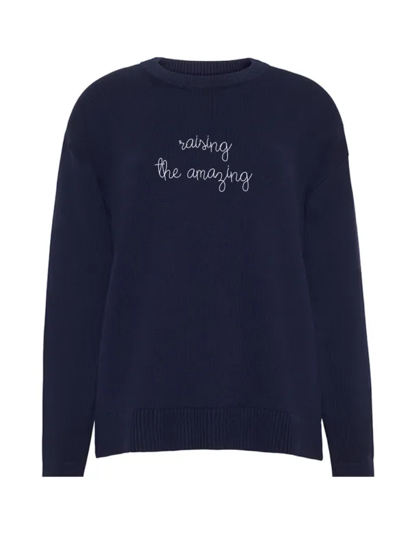 "raising the amazing" Maxine Sweater sold by Lingua Franca NYC