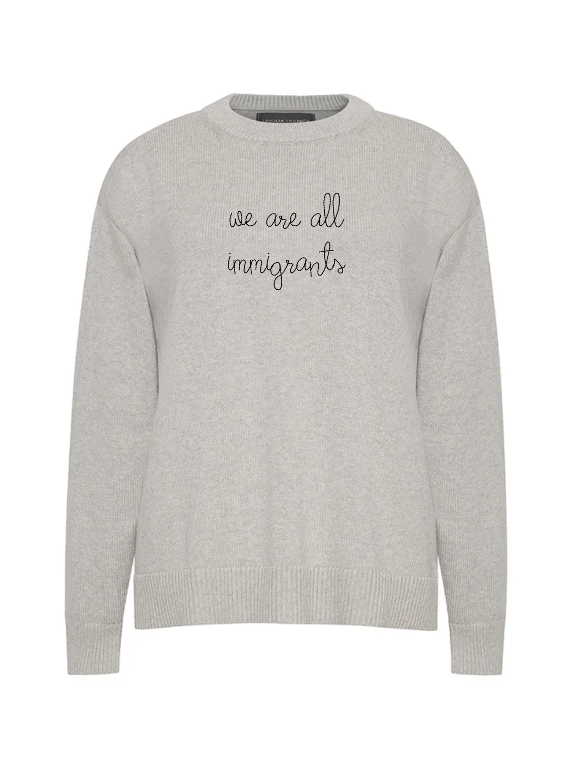 "we are all immigrants" Maxine Sweater sold by Lingua Franca NYC