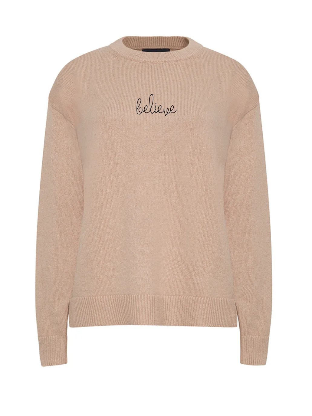 "believe" Maxine Sweater sold by Lingua Franca NYC