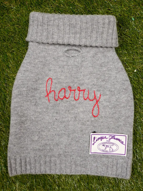 Custom Name Dog Sweater made by Lingua Franca NYC