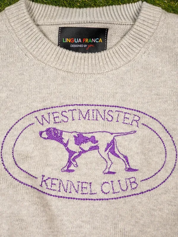 "westminster logo"  Maxine Sweater sold by Lingua Franca NYC
