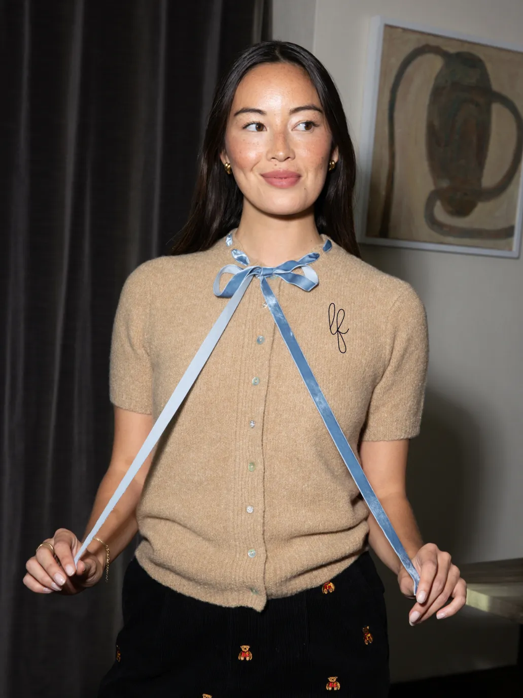 Custom Initial Amalie Cardigan sold by Lingua Franca NYC