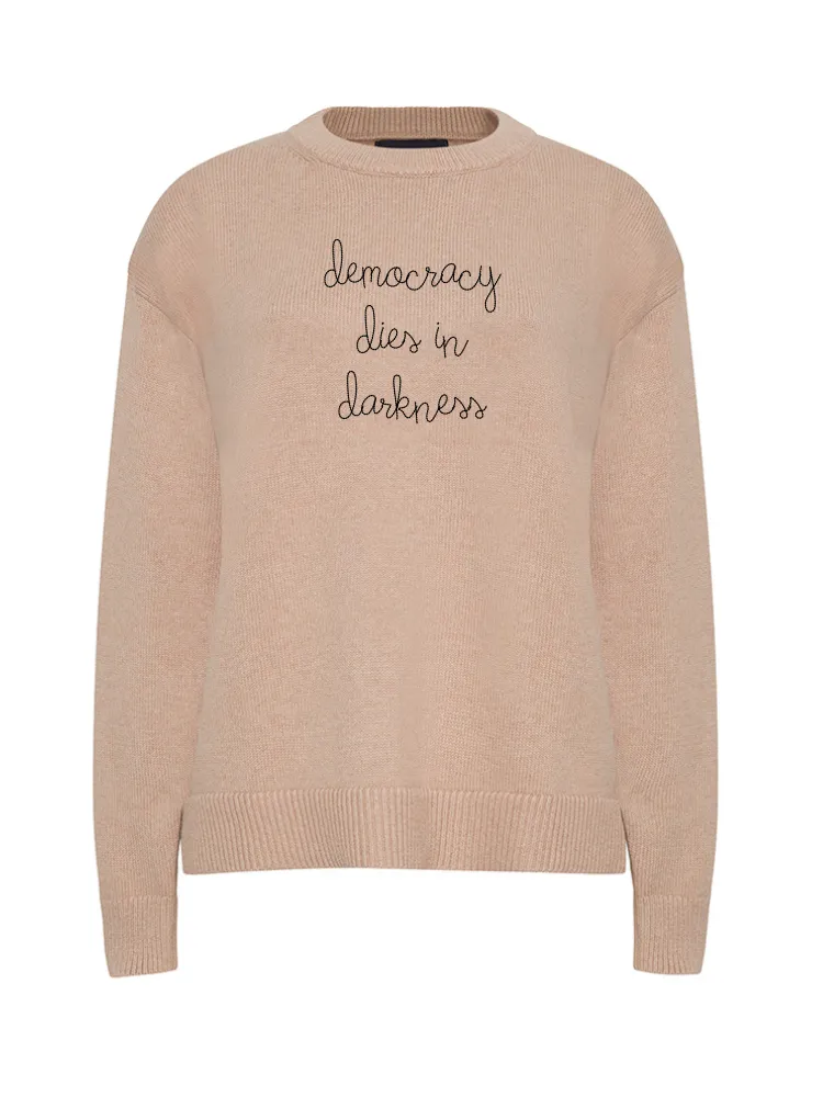 "democracy dies in darkness" Maxine Sweater sold by Lingua Franca NYC