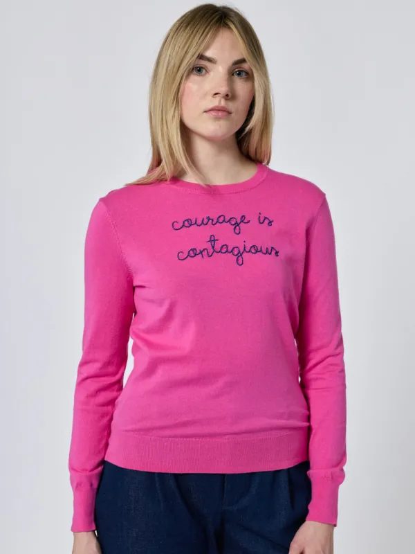 "courage is contagious" Cotton Silk Crewneck made by Lingua Franca NYC