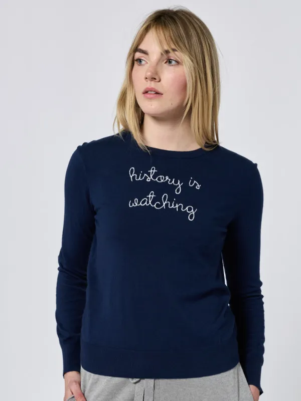 "history is watching" Cotton Silk Crewneck made by Lingua Franca NYC