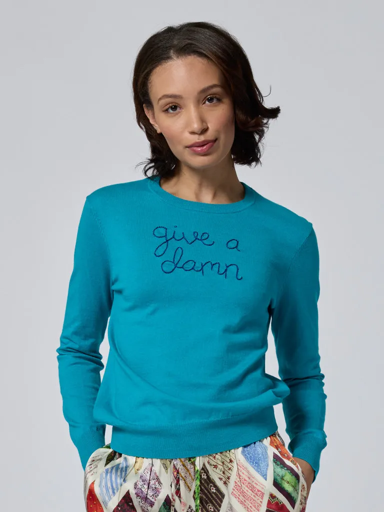 "give a damn" Cotton Silk Crewneck sold by Lingua Franca NYC