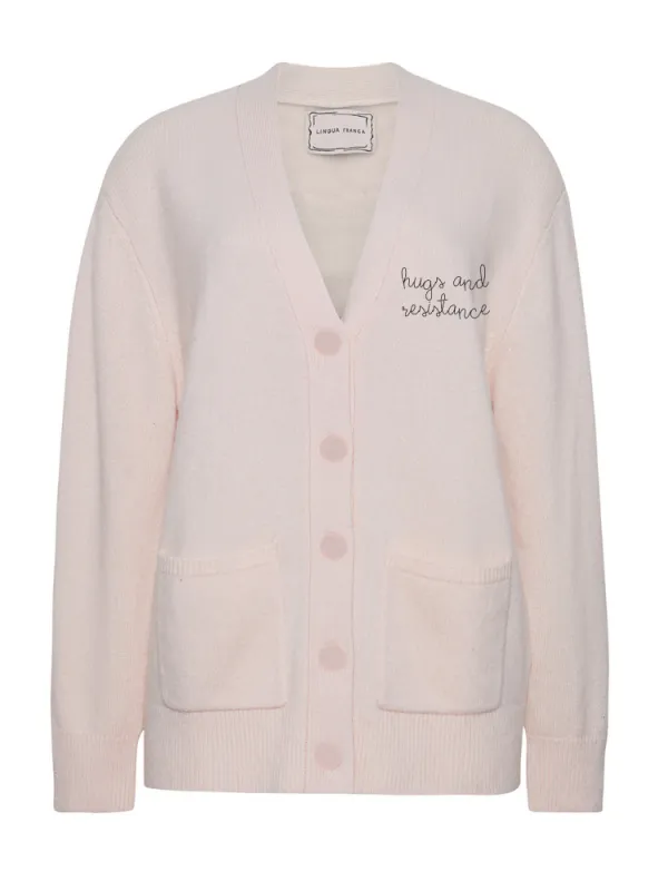 "hugs and resistance" Cluny Cardigan made by Lingua Franca NYC