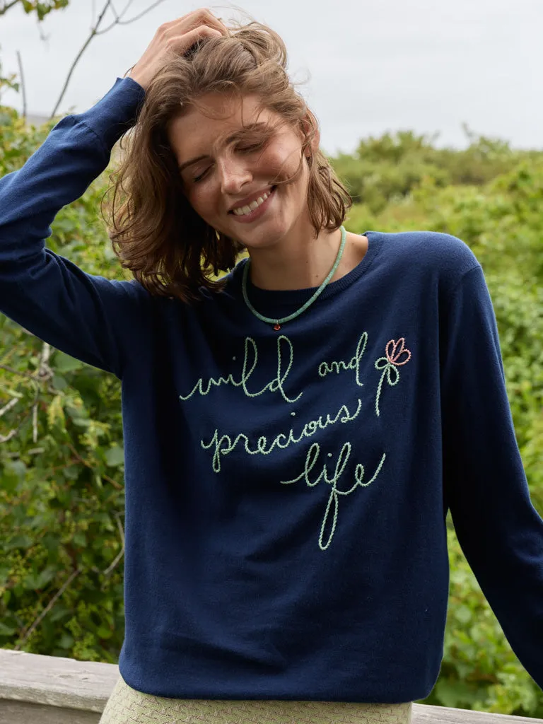 "wild and precious" Mara Cotton Crewneck sold by Lingua Franca NYC product image thumbnail 2