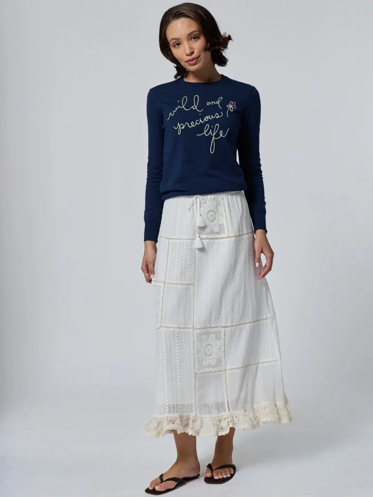 "wild and precious" Mara Cotton Crewneck sold by Lingua Franca NYC product image thumbnail 4