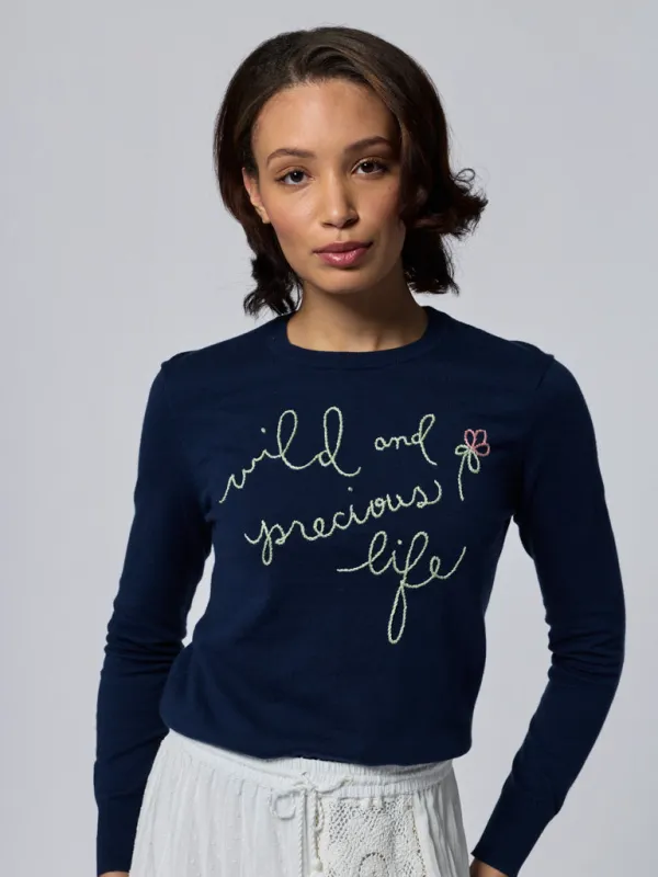 "wild and precious" Mara Cotton Crewneck made by Lingua Franca NYC
