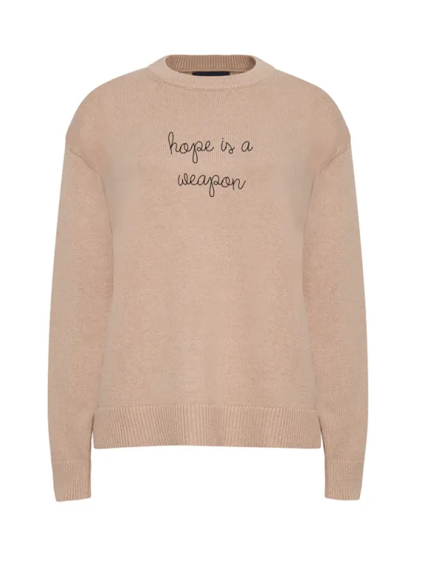 "hope is a weapon"  Maxine Sweater sold by Lingua Franca NYC